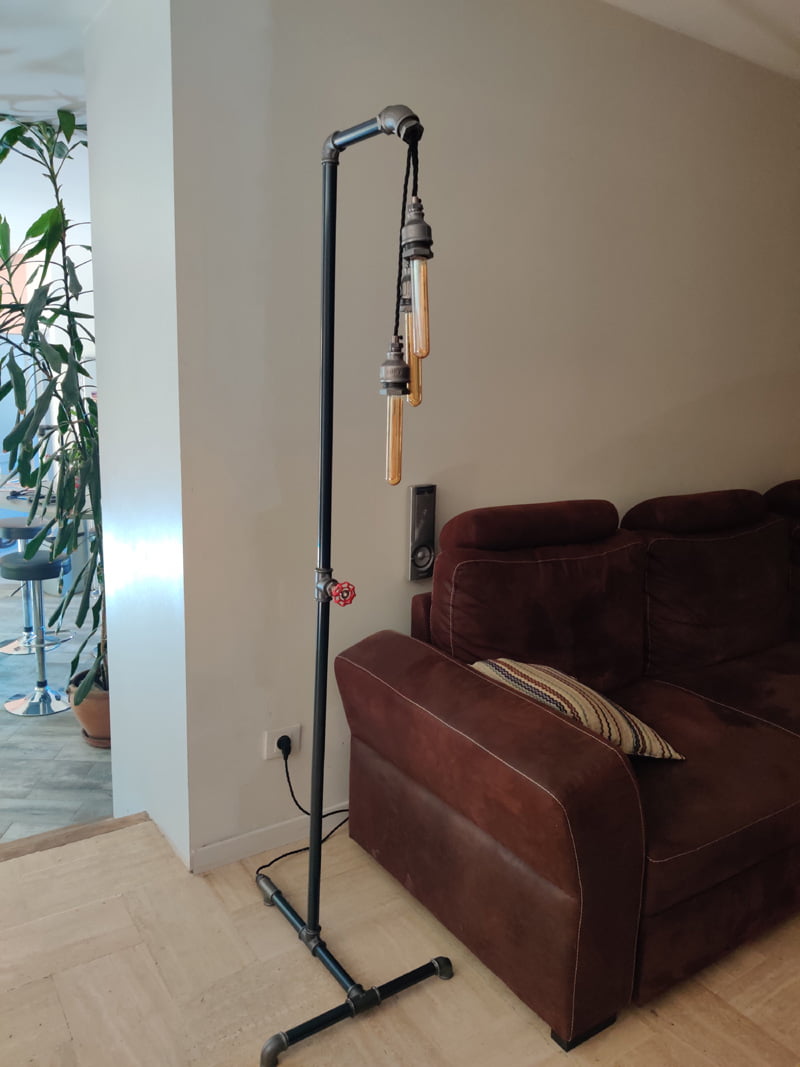 Lampadaire Industriel Artisanal 170cm en Métal Anthracite avec Douilles E27 - Design Unique