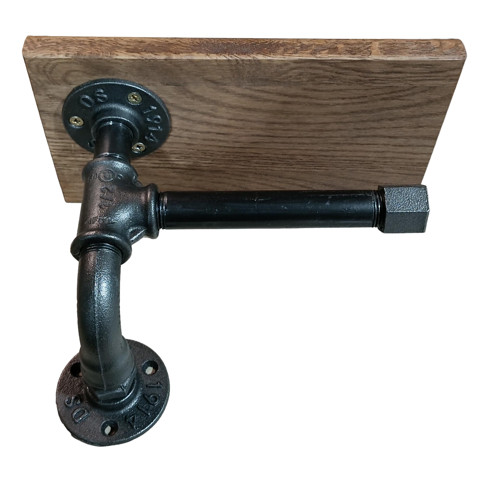 Raccords en fonte patinés pour une couleur anthracite sur porte-papier toilette industriel