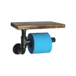 Porte-papier toilette en raccords de plomberie et tablette en bois de chêne