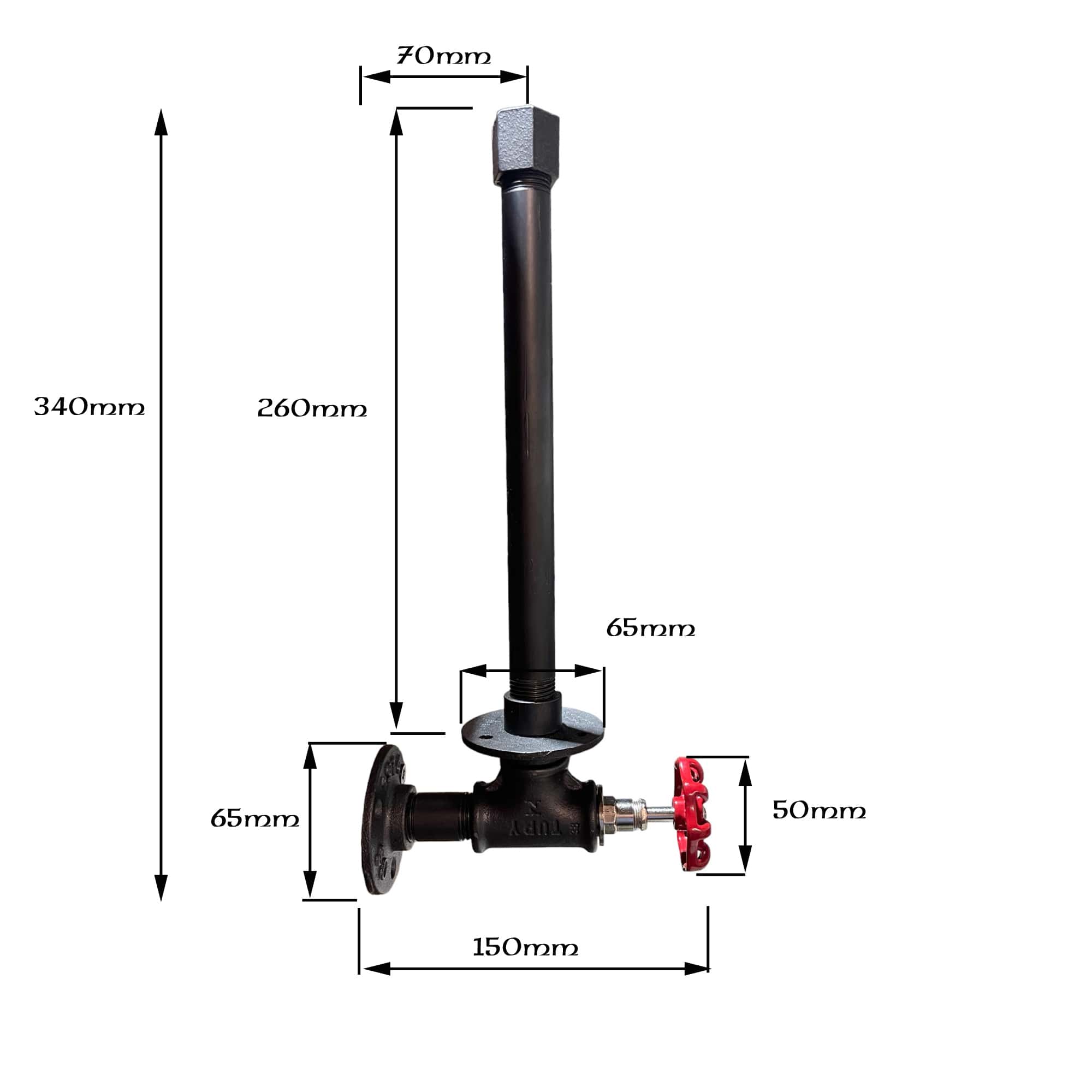 Dimensions du porte-papier essuie-tout vertical H total 340mm largeur 150mm