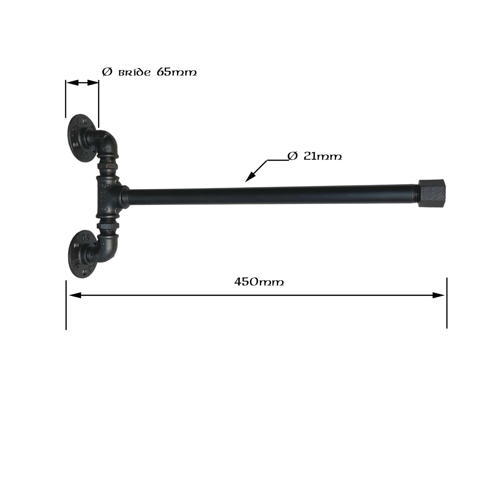 Dimensions du Porte serviette raccord de plomberie style industriel droit